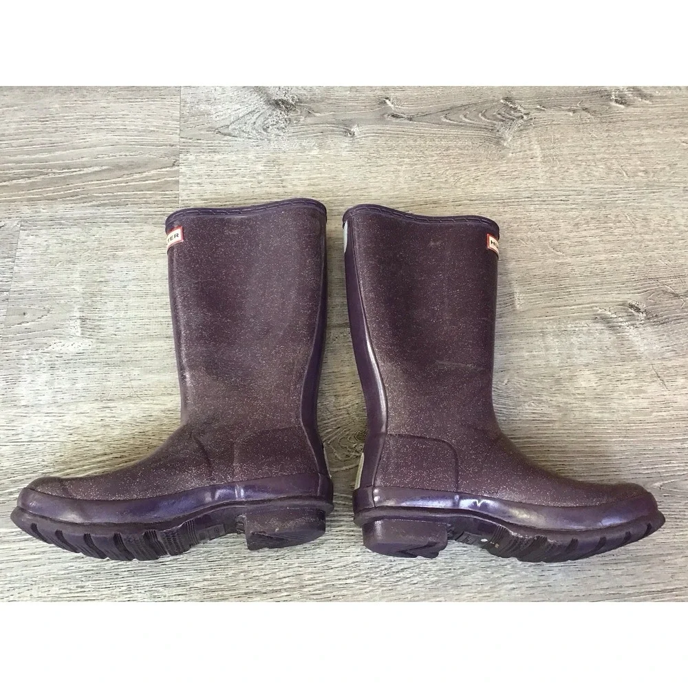 Hunter Rain Boots Girls size 6 Purple Glitter Wellington Waterproof Boots UK 4